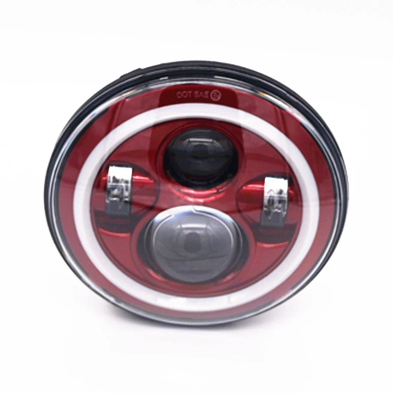 Red Colored 40W 7 Inch Round LED Headlight Red/White DRL Full Halo Headlamp For Motorcycle 4X4 Offroad