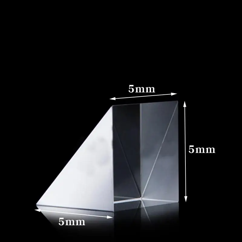 5x5x5mm Optical Glass Triangular K9 Prism Lens With Reflecting Film Light Spectrum Physics Optics,optical prism lens