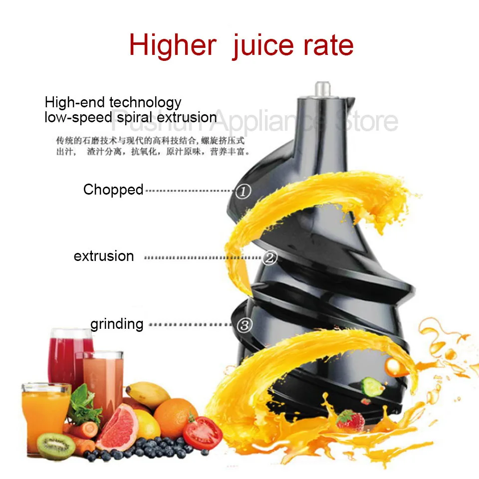 220v low speed Large Wide Mouth Feeding inlet  Whole Apple orange Slow Juicer Soya-bean tofu Vegetable Juice Extractor Squeezer