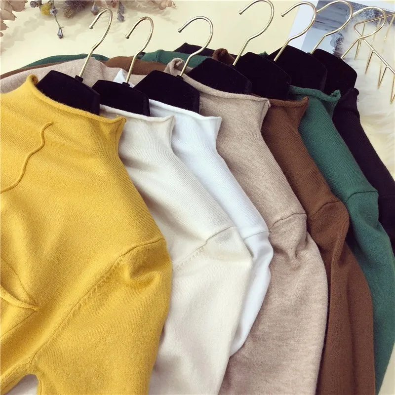 Half sleeve tops women knitted sweater half turtleneck Korean fashion pullover 7colors 2025 spring summer