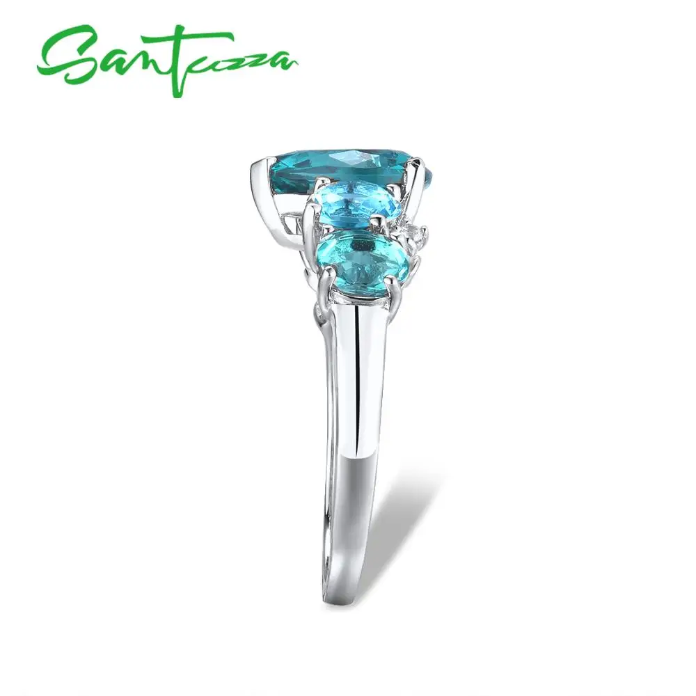 SANTUZZA-Anillo de plata de primera ley y Circonia cúbica para mujer, sortija, plata esterlina 925, Circonia cúbica, Zirconia, circonita, zirconita, color azul brillante