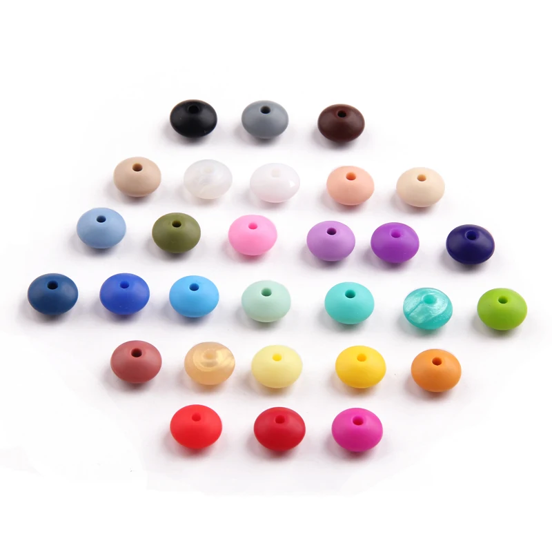 TYRY.HU 100Pcs Lentil Silicone Beads BPA Free Pearl Teether Beads DIY Teething Nursing Necklace Chewable Beads 12*7mm