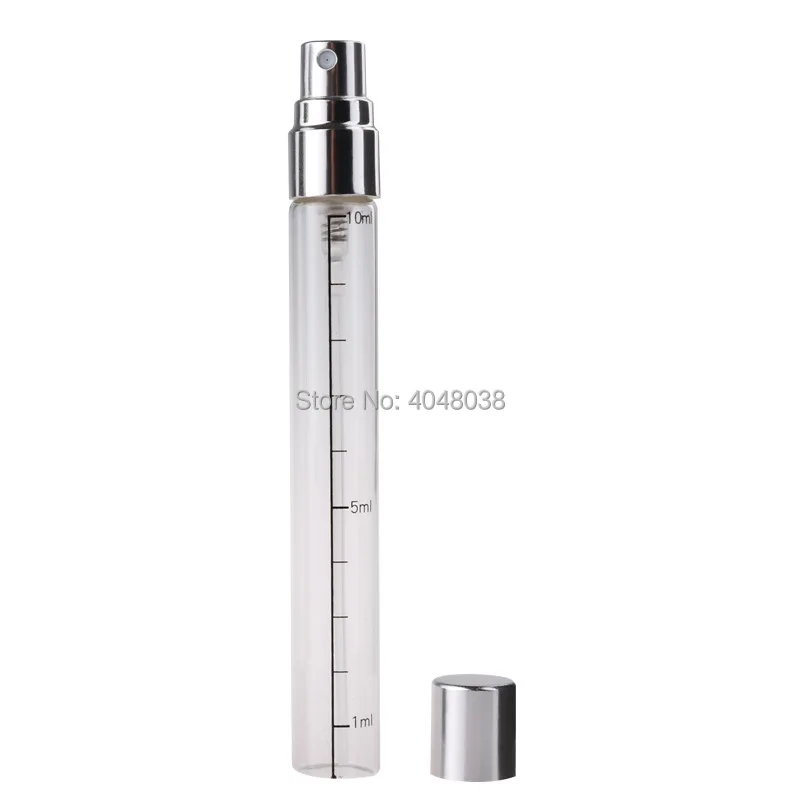 10 ML Glass Perfume Bottle Empty Transparent Spray Pump Vials with Scale Portable Cosmetic Astringent Refillable Bottle 50 pcs