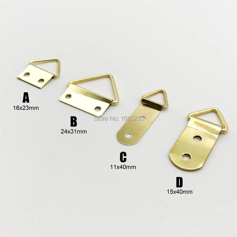 25pcs Golden Triangle D-Ring Photo Picture Frame Hanger Hang Oil Painting Mirror Art Work Hooks Small Double 2 Holes with screws