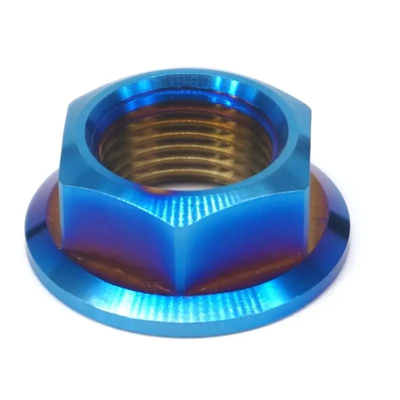 

M18x1.5mm Burn Blue GR5 Titanium Flange Hex Nut For Motorcycle Centre Shaft