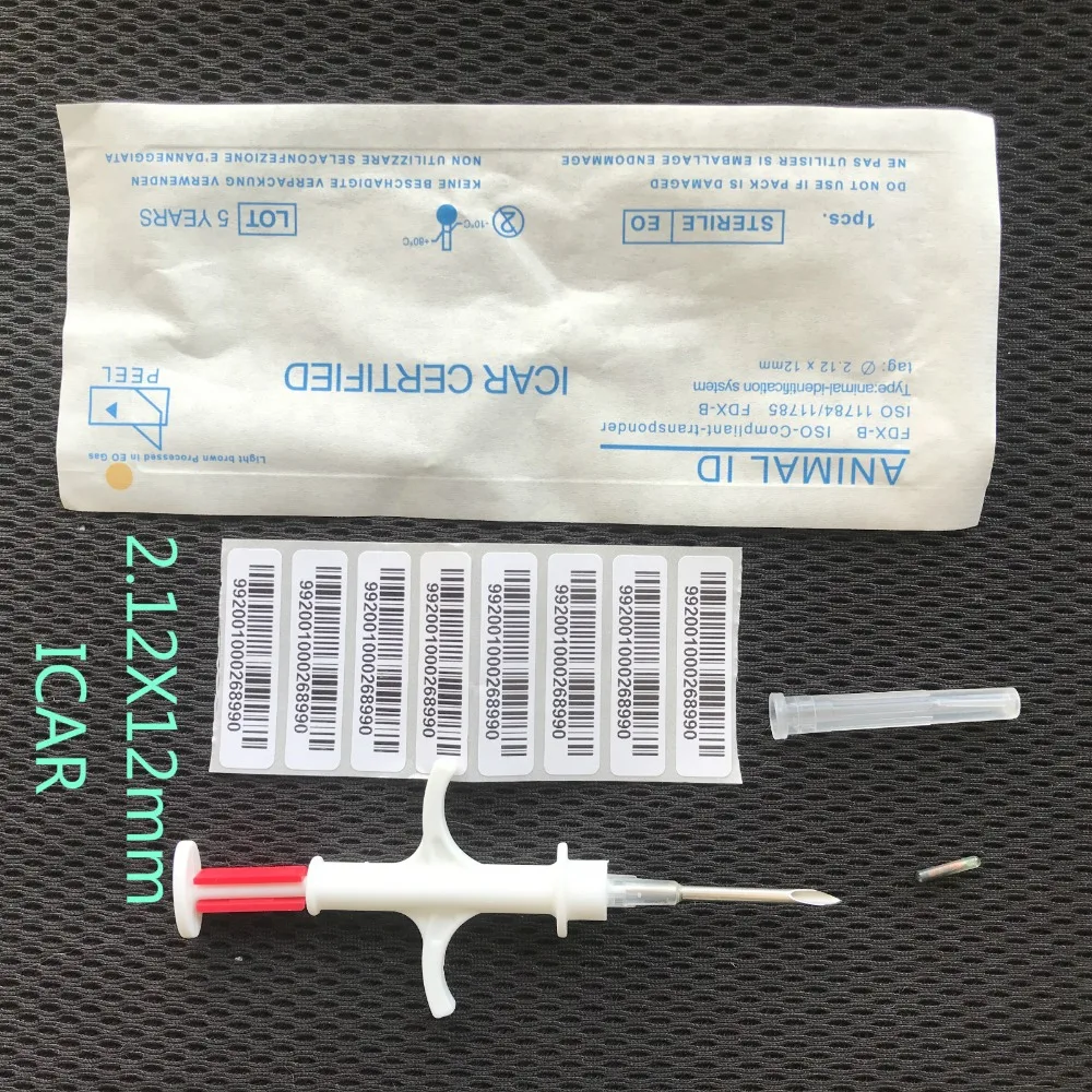 

hot sale ISO11784/85 FDX-B 2.12x12mm RFID microchip injector pet Animal syringe with implantable glass tags chip for veterinary