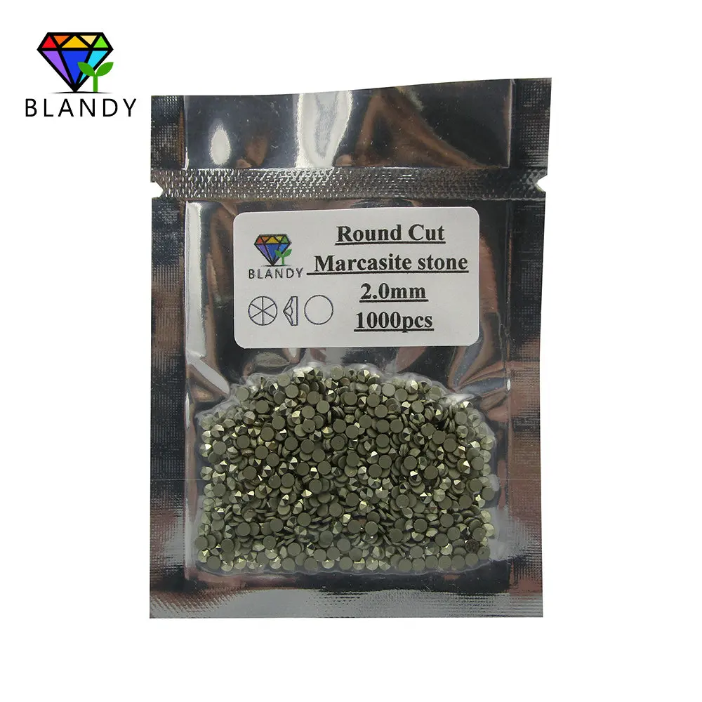 50pcs/lot 1.0mm-2.0mm Round Cut Flat Back Loose Natural Marcasite Stone For DIY Jewelry