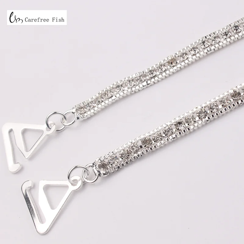 Adjustable Silver Crystal Rhinestone Diamante Bra Strap Wedding Bridal One Row Clip Bra Underwear Shoulder Strap