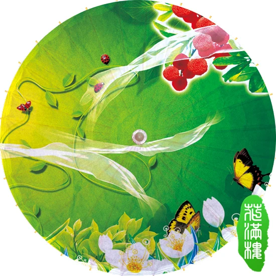 

Elegant Green Background Butterfly With Flowers Oiled Paper Umbrella Handmade Classical Craft Parasol Dance Gift Props Umbrella