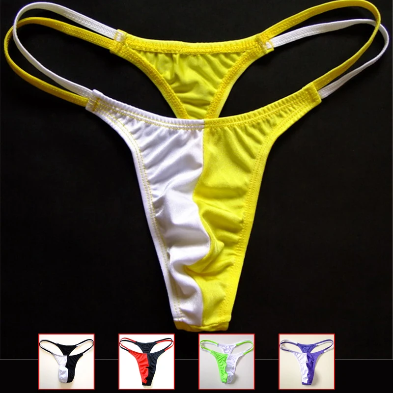 2019 new Nylon Low waist Gay Men G String Sexy Penis Pouch Panties Mens Bikini Thong Patchwork Seamless Men\'s Thongs jockstrap