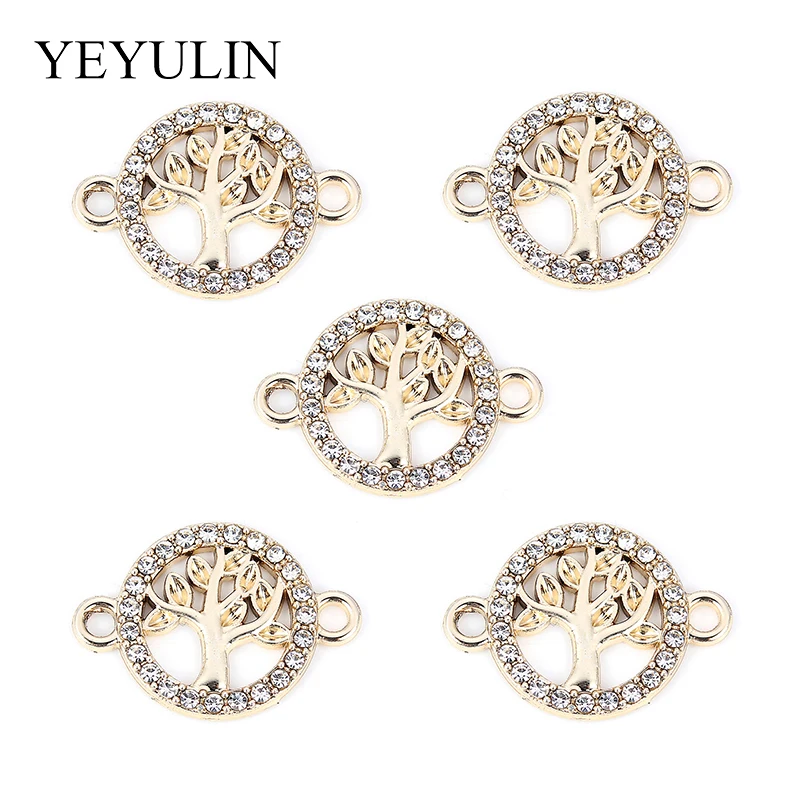 10 Pcs Gold Color Crystal Tree Of Life Pattern Alloy Connectors Bracelet Charms For DIY Pendant Necklace Jewelry Findings