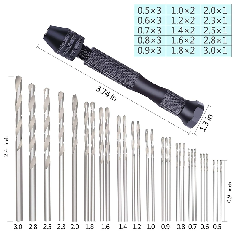 Hand Drill Bits Set 31Pcs Hand Drill Set Precision Pin Vise Micro-Mini Twist Drill Bits For Metal Wood, Delicate Manual Work,