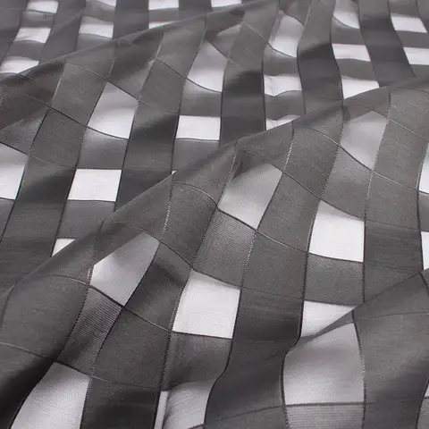 Checked big plaids organza fabric for dress making white black 145cm wide by yard