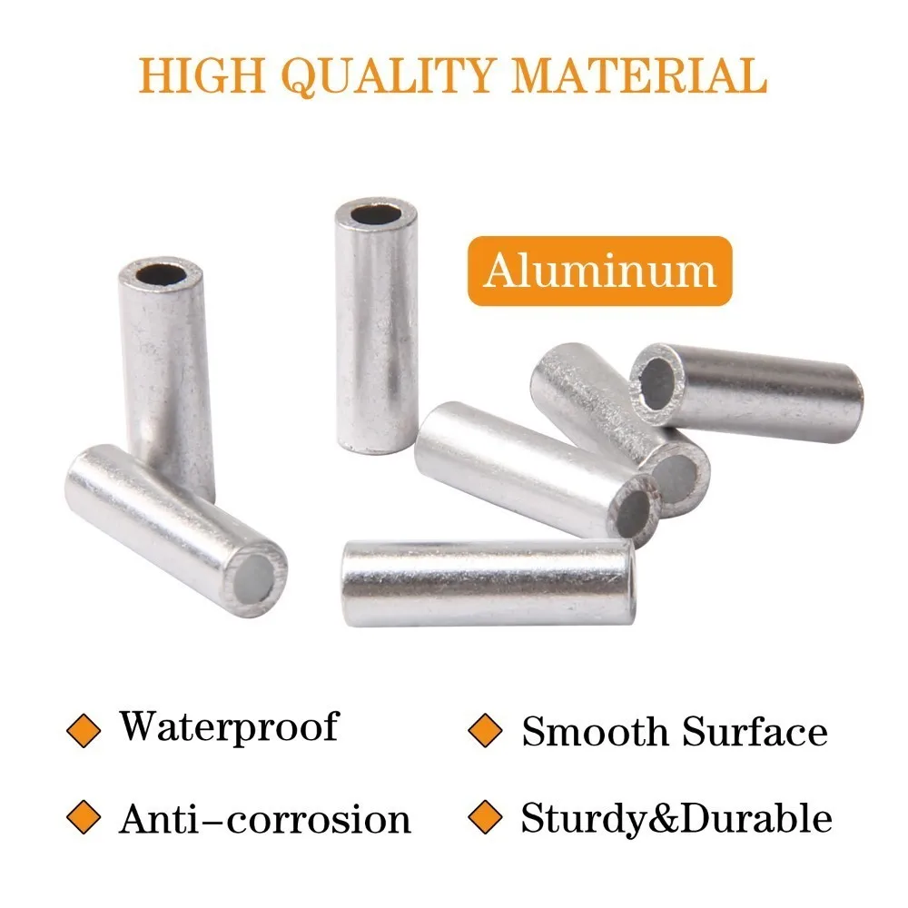 Hyaena 100pcs Single Barrel Crimp sleeves Aluminum Fishing Line tube Crimping sleeve for Bait rig Fishing Tackle Connector