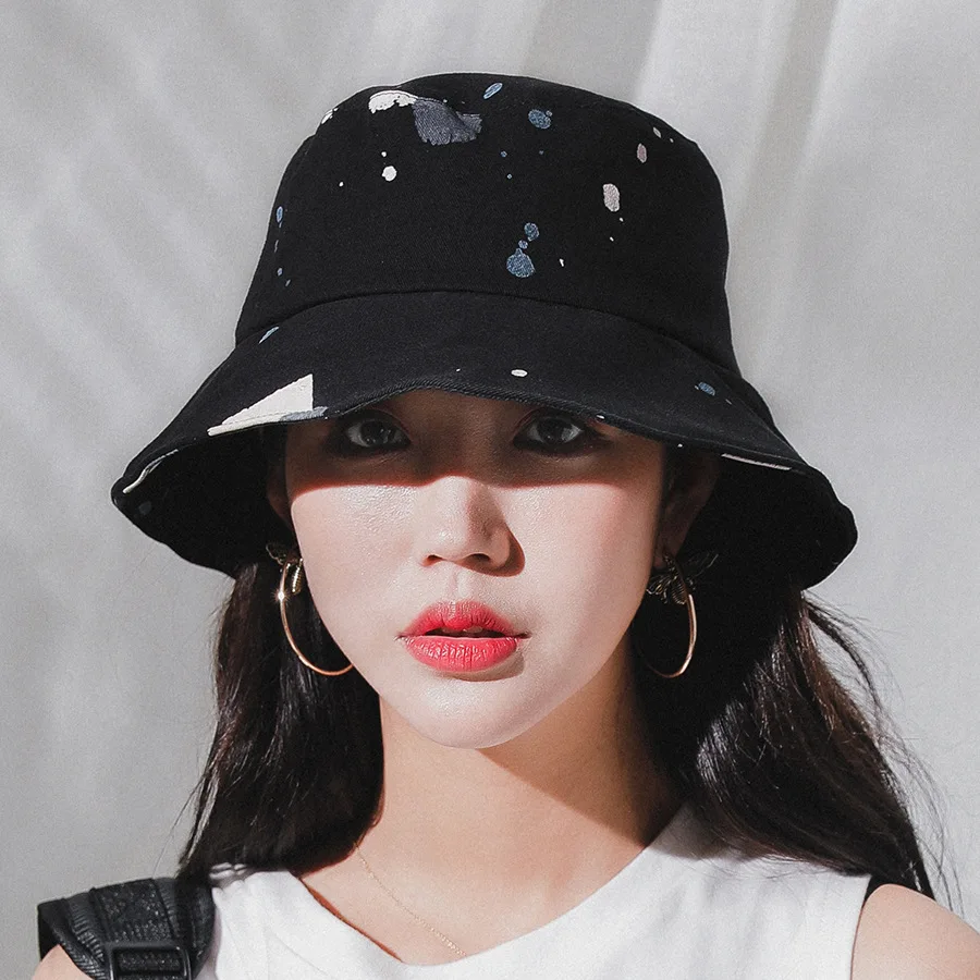 Summer New Style Painted Fashion Cool Bucket Hat Korean-Style Japanese-Style Couple's Hat Travel Sun hat