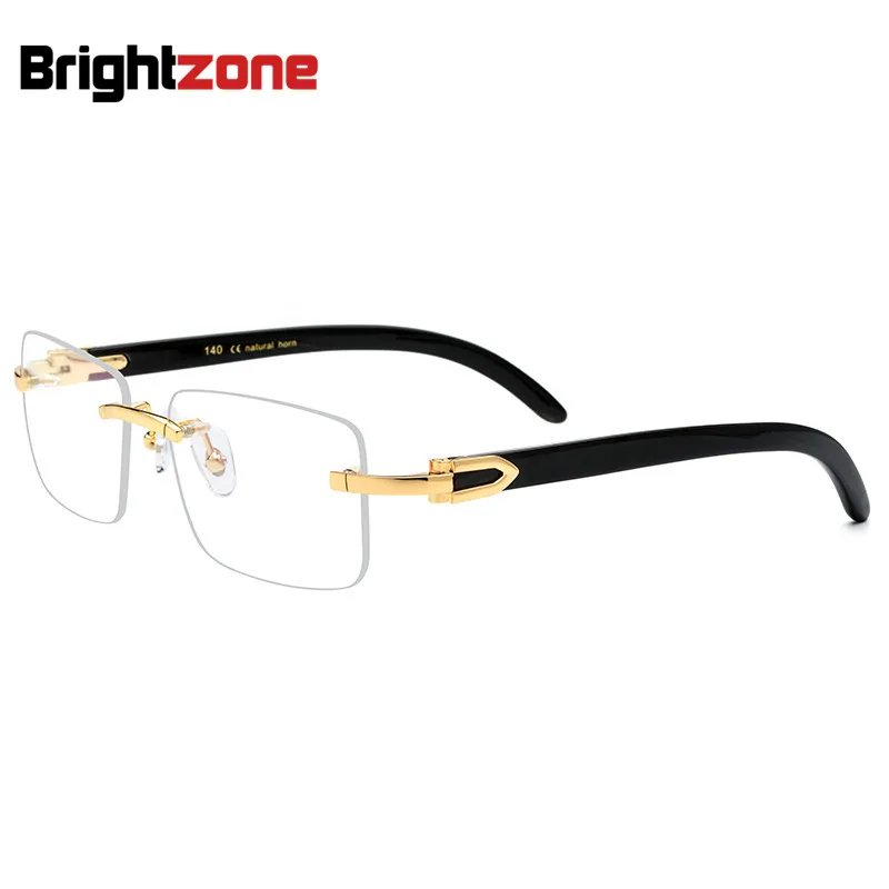 

Natural Black Ox Horn Leg Rimless Spectacle Glasses Frame Men Lunette De Vue Eye Glass Oculos Sem Grau Rims Square Eyeglasses