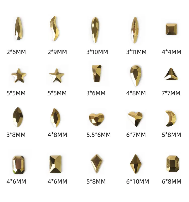 20 pieces Aurum Crystals Nail Stone Rhinestones Gold Retro Design Glass For 3D Nails Art Decorations Suppli