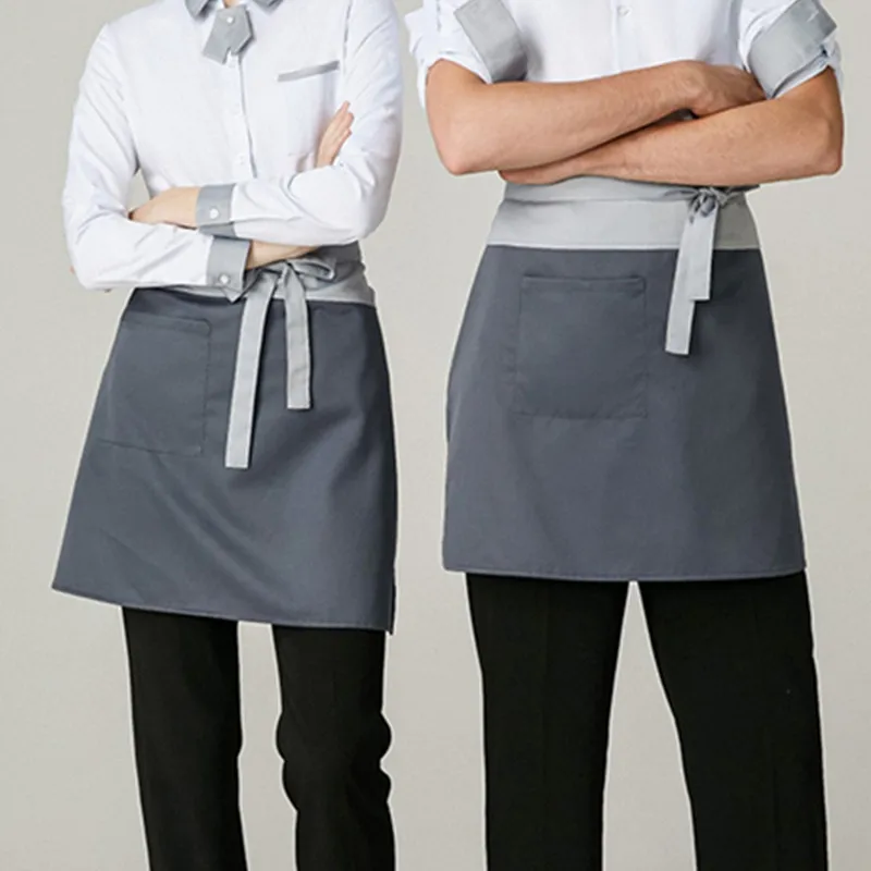 Gray Polyester Cotton Waist Apron Barista Waitstaff Bartender Pastry Culinary Uniform Restaurant Cafe Retail Shop Work Wear E2