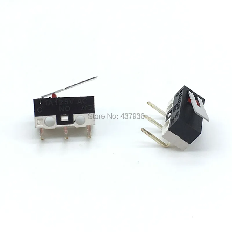 10 pcs Eindschakelaar Drukknop 1A 125 V AC Muis Switch 3 Pins Micro Schakelaar Links Gebogen Pin met Handvat