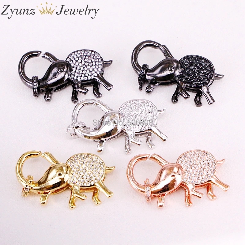 5PCS ZYZ324-9747 CZ Micro Pave Elephant Lobster Claw Clasp, Cubic Zirconia Pave elephant Connector/Clasp/link, in Mix Colors