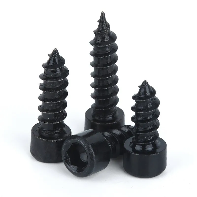 50pcs/lot Din912 M2 M2.6 M3 M3.5 M4 Black Hex Socket Cap Self Tapping Screw