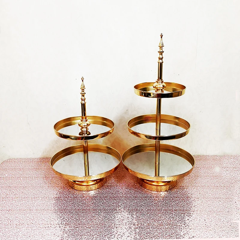 

2/ 3 Tiers Gold Mirror Cupcake Stand Electroplating Metal Grand Design For Wedding Party Dessert Cake Table Decoration