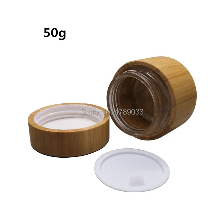 

10pcs 50g Empty Glass Cream Jar with Bamboo Shell Cosmetic Eyeshadow Cream Bottle Facial Mask Cream Box Refillable Container