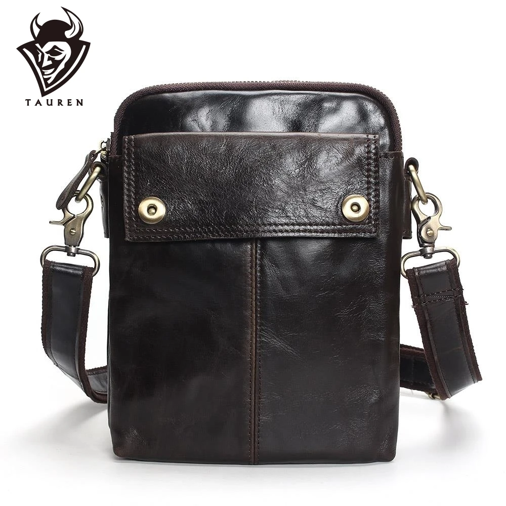 

TAUREN Flap New Cheap Genuine Leather Vintage Casual Bag Men's Shoulder Small Messenger Travel Bags For Mobile Phone