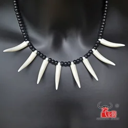 Spike Necklace Men Bone Pendant Tibetan Amulet Fangs Primitive Tooth Vintage imitation Wolf Tooth Charm  tribal woman's necklace