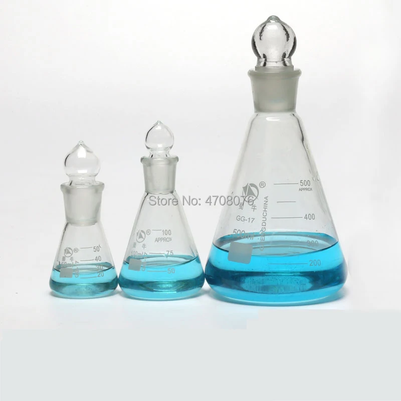 Glass graduated conical flask with stopper Borosilicate Erlenmeyer flask Pyrex triangle flasks for chemical experiment 50-1000ml