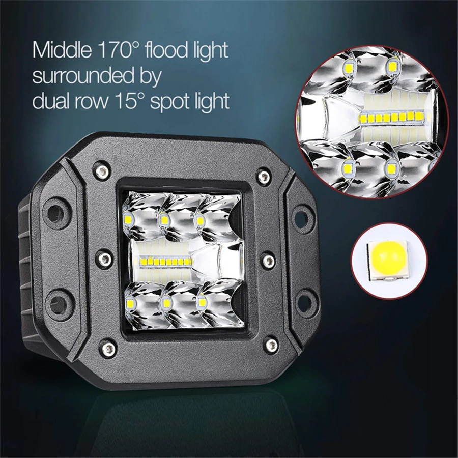 1 Pair Flush Mount Spot Flood Led Light Pods 5In 120W 9600LM for SUV UTE Bumper Reverse Lamps