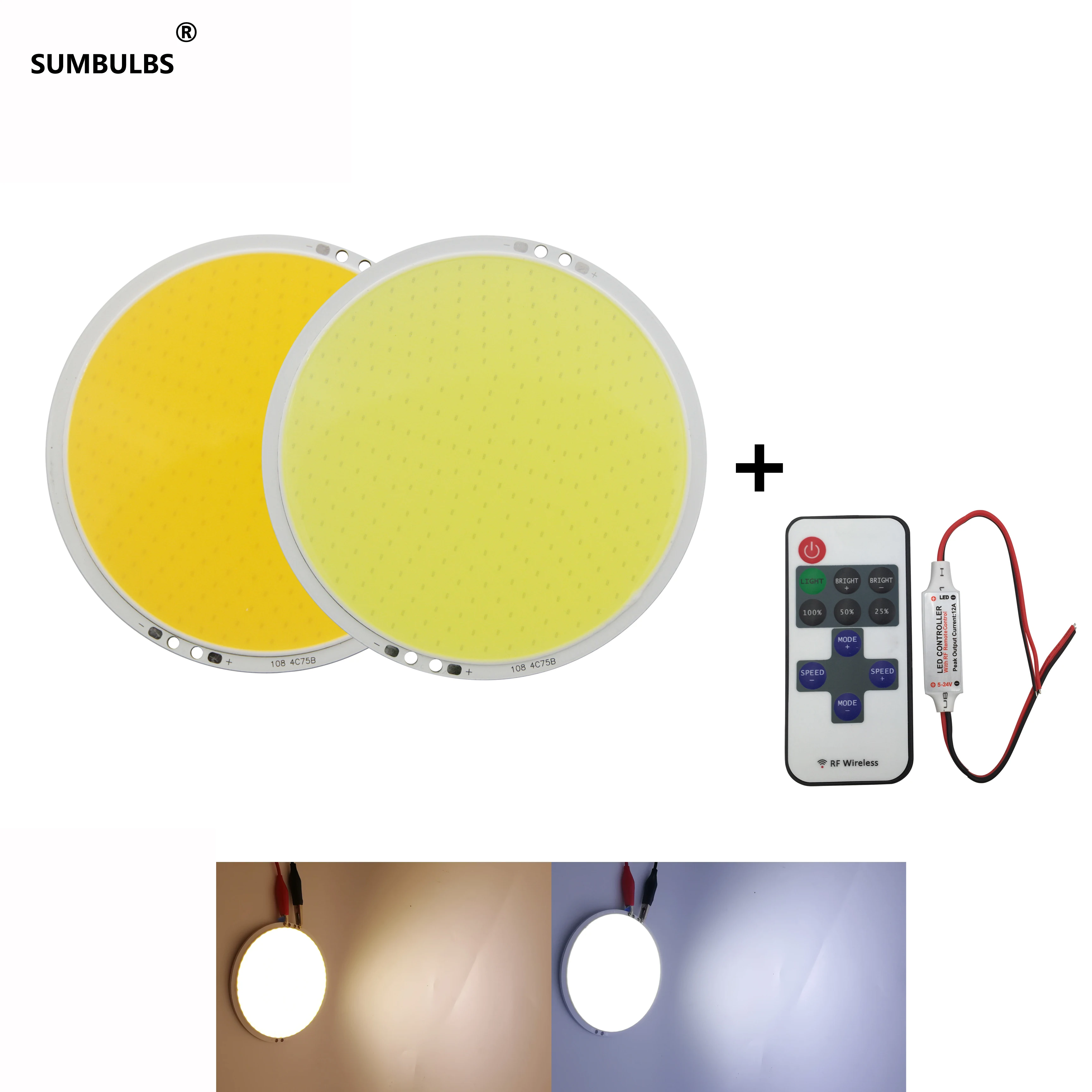 Dimmable DC 12V 50W High Power 108mm Round Super Bright COB LED Panel Small Sun with Controller Lamp Cold White Light