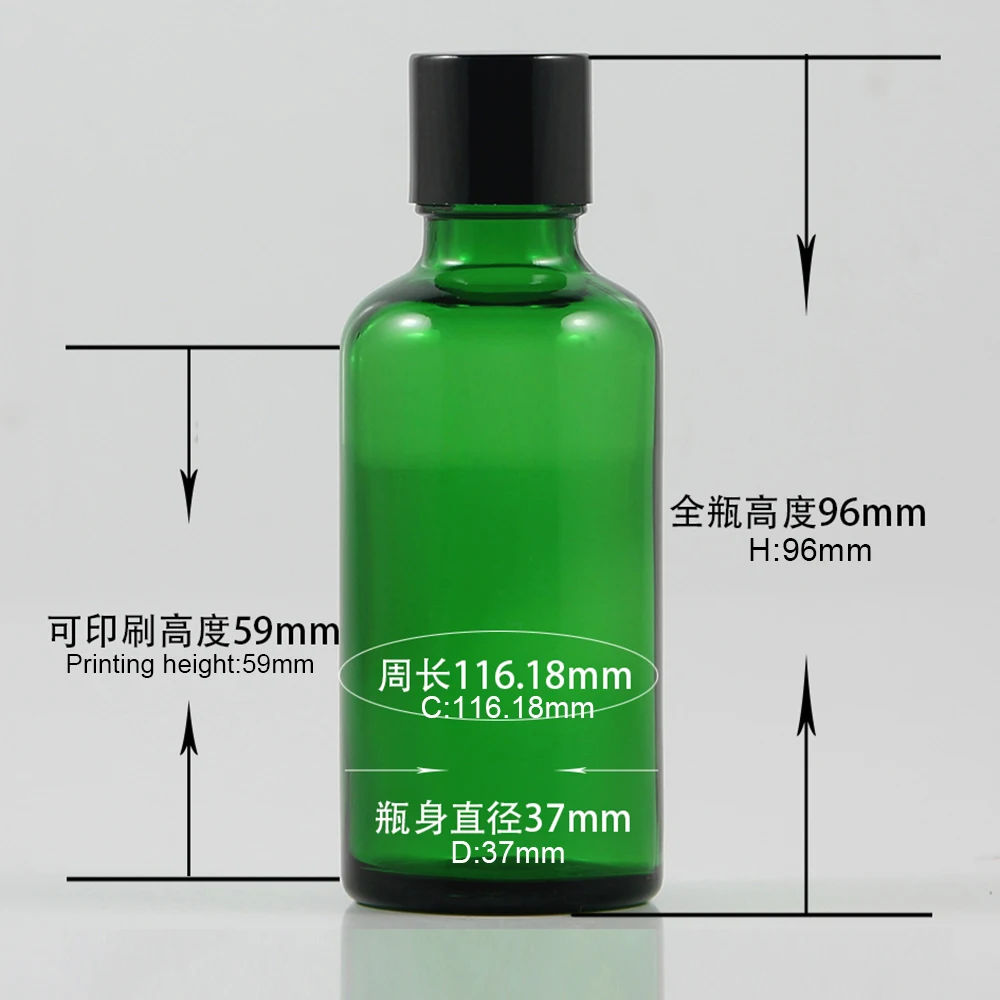 

high quality green glass bottle dropper with plastic screw lids, 50ml essential oil glass bottle packaging