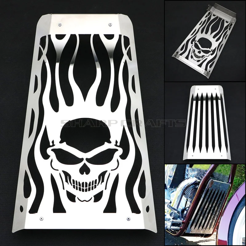 VT1300 CX Motorrad-Kühlerabdeckung aus poliertem Edelstahl mit Totenkopf-Flammen-Design, Kühlergrill-Schutz für Honda Fury VT1300 2010-2020