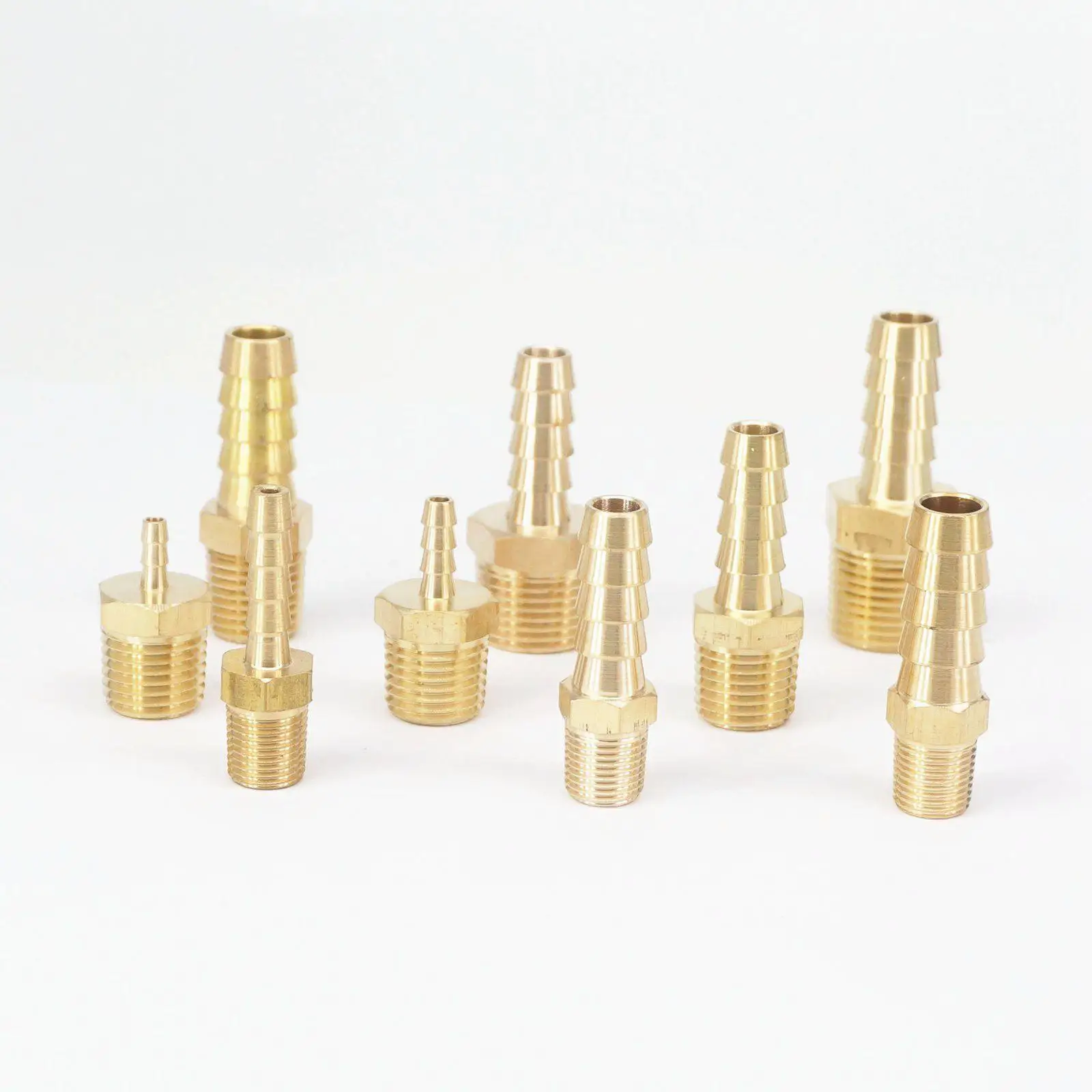 Adaptador de conectores de combustible de latón hexagonal, cola de púas, 1/8 ", 1/4", 3/8 ", 1/8", NPT Macho 3/16 x ", 1/4", 5/16 ", 3/8"