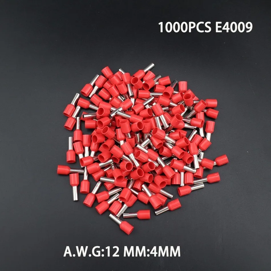 

New Arrivals 1000pcs E4009 12AWG Copper Crimp Connector Insulated Cord Pin End Terminal Block Ferrules Kit Set Wire China