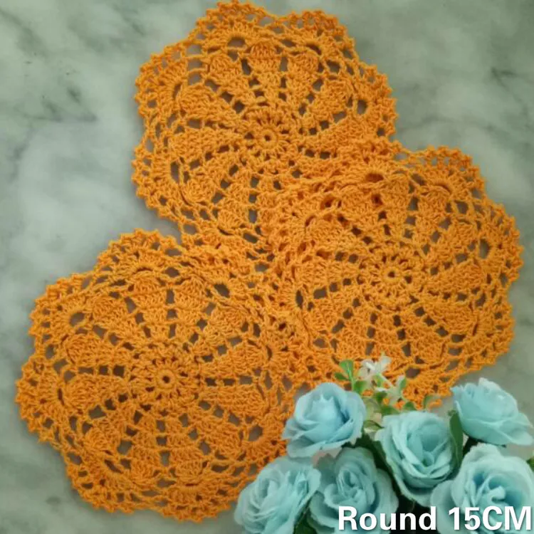 15CM Round Pastoral Cotton Lace Crochet Dining Doily Mantel Individual Mat Christmas Placemats Wedding Tableware Mats Decor Pads