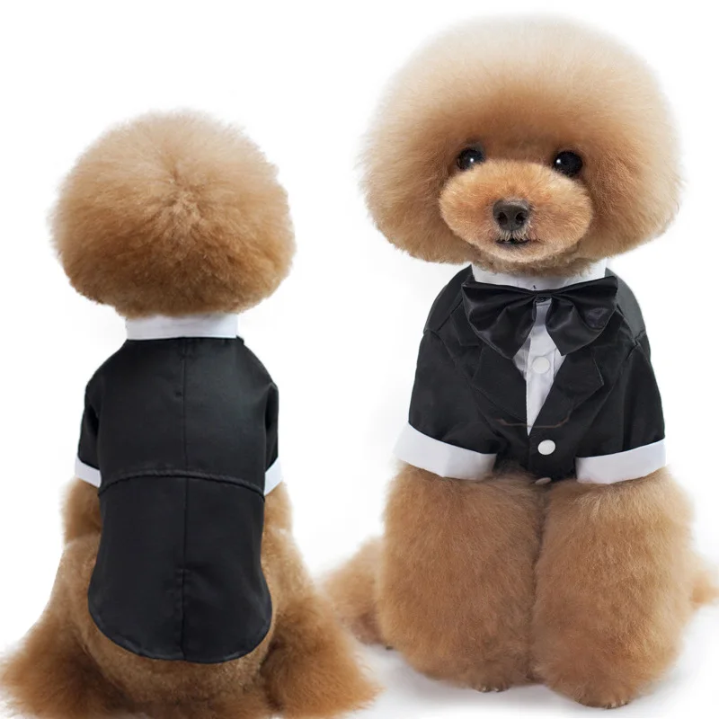 Gentleman Pet Dog Costume Black Bow-tie Suit For Dogs Bridegroom Formal Party Wedding Clothes  Cat Puppy Dog Coat S/M/L/XL/2XL