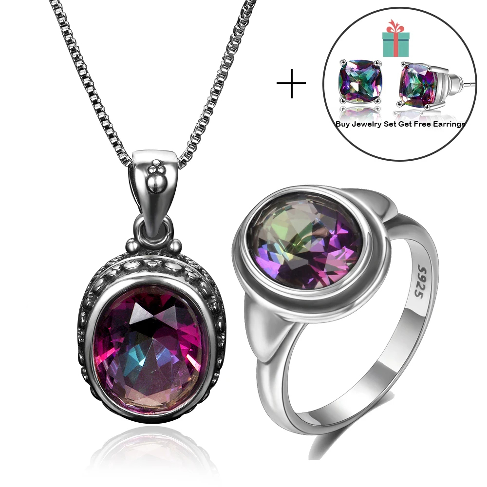 Top Brand Romantic Original 925 Sterling Silver Topaz Pendant Ring Jewelry Sets For Women Gemstone Wedding Jewelry Set With Gift