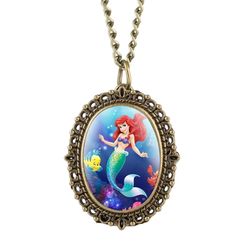 Fashion Antique Coat Sweater Chain Jewelry Alloy Mermaid Pendant Long Chain Necklace Quartz Pocket Watch Gifts for Kids Girls