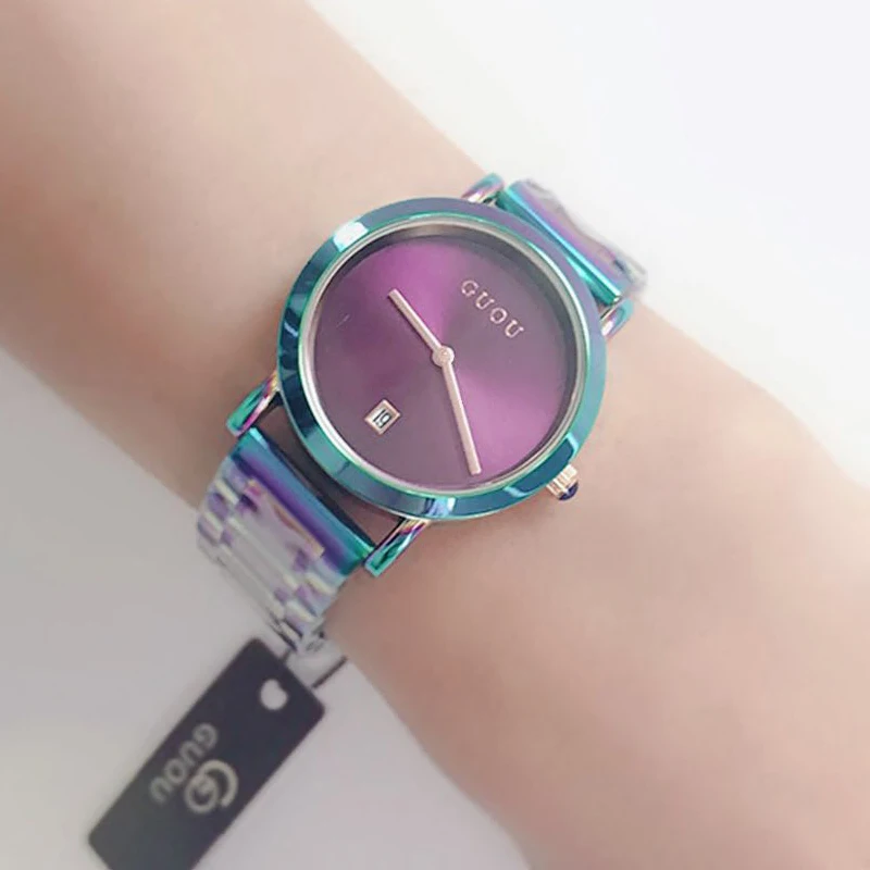 2018 GUOU Watch Women Fashion Colorful Steel Ladies Clocks Luxury Exquisite Women\'s Gift Watches reloj mujer relogio feminino