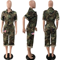 Women Camouflage Jumpsuit Army Military Cargo Shorts Female Playsuit Print Rompers Zipper Streetwear Chic  One Piece Pants Jum - Image 4