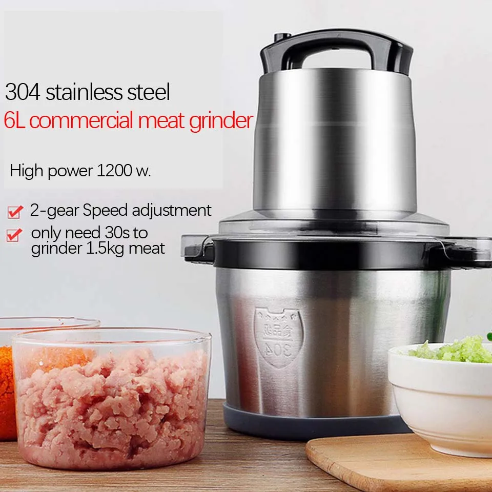 6L เครื่องบดเนื้อขนาดใหญ่ความจุไฟฟ้าสแตนเลส Chopper พริกกระเทียมผักถั่วแครอทเครื่องบดในครัวเรือน