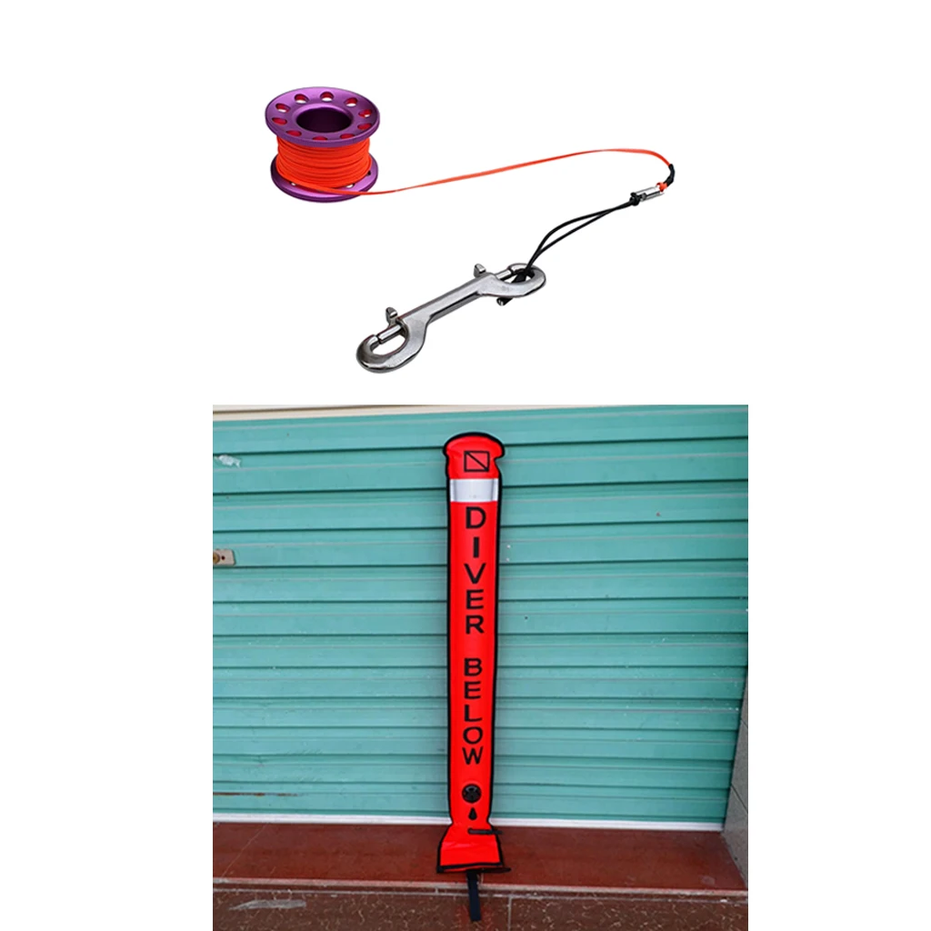 15M Line Scuba Diving SMB Surface Marker Buoy Signal Tube with Dive Reel Spool Multi Color Safety Gear Equipment