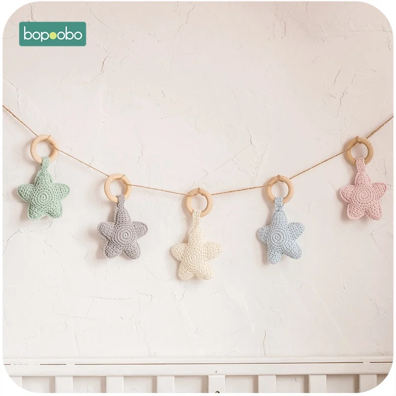 Bopoobo 0-12 mesi anello stella giocattolo neonato giocattolo ecologico Montessori braccialetti massaggiagengive in legno Baby Soft BPA denti pendenti gratuiti