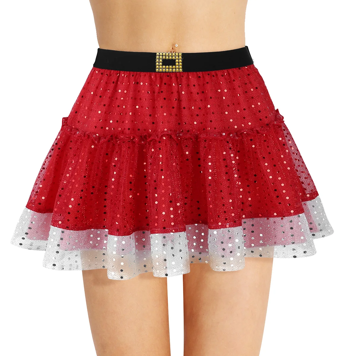 Womens Ballet Dance Skirt Girls Latin Dance Skirt Red Sequins Short Skirt Fancy Performance Party Costume Christmas Dress Up