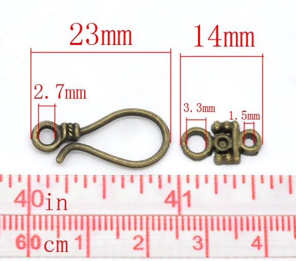 Lovely 50 Sets Bronze Tone Hook Toggle Clasps 23x10mm 14x8mm (B14514)