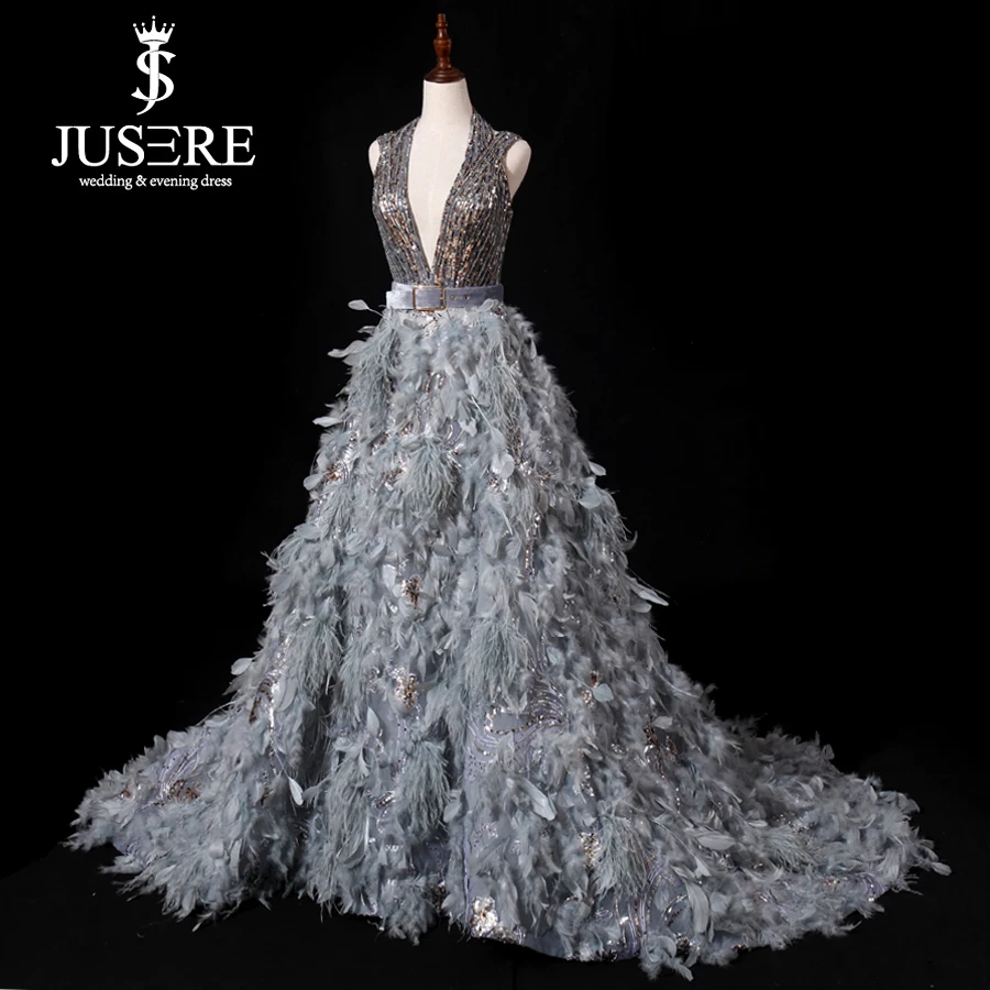 JUSERE NEW Evening Dress Sequin Hand Beaded V-Neck Sleevless Backless Long Evening Dress Dresses Formal Gown Robe De Soiree