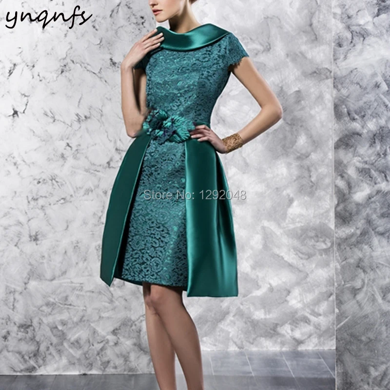 YNQNFS M99 Emerald Green 2 Piece Mother of the Bride Groom Dresses Detachable Skirt Lace Satin Dress Party Vestido Branco