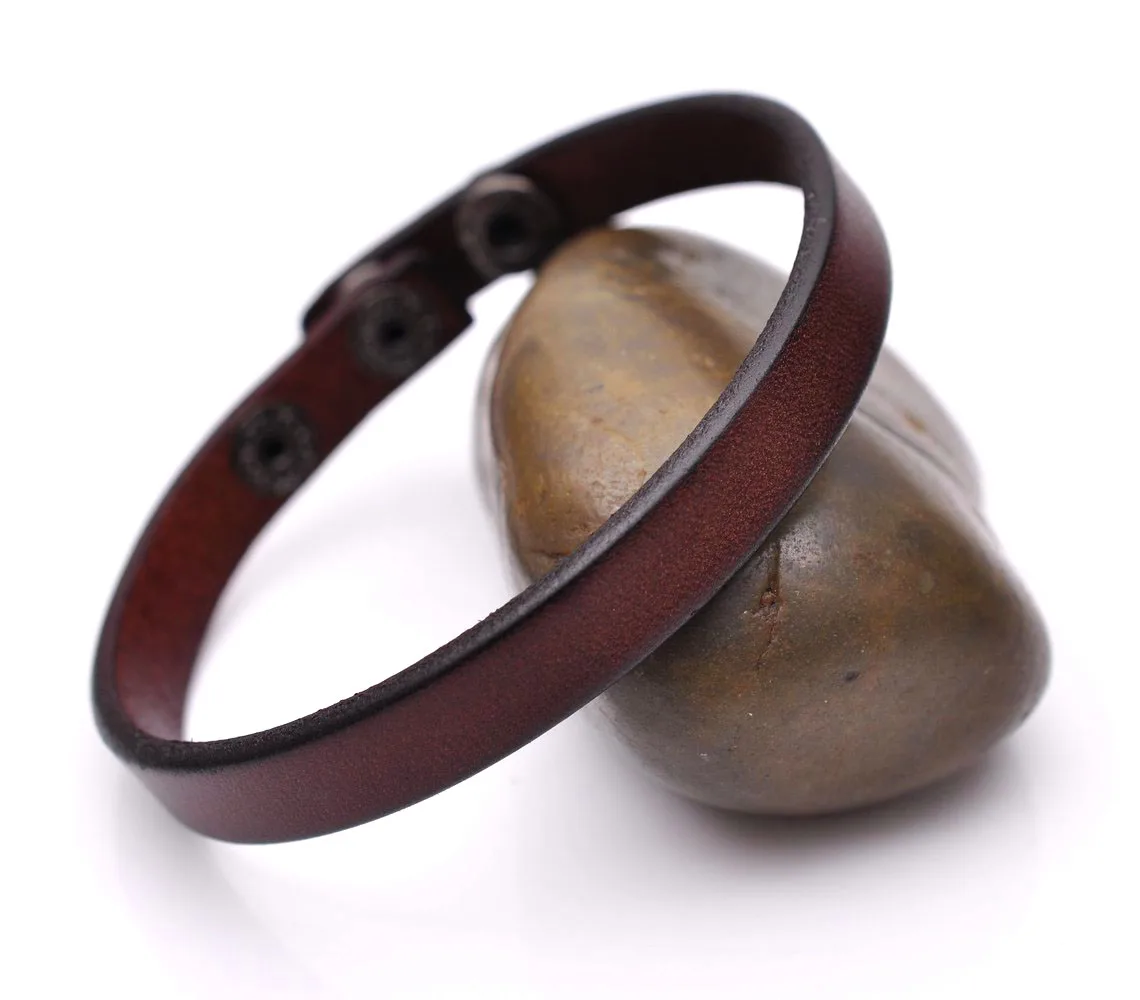 Fashion Simply Cool Genuine Leather Bracelet Cuff Wristband Snap Unisex Brown